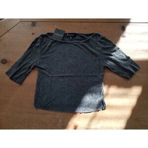 Top Shop Gray Cropped Rib Knit Short Sleeve T-Shirt Top  Womens Size 2